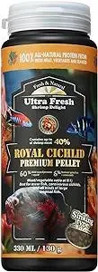 Ultra Fresh Cichlid Sinking Fish Food, Wild Sword Prawns, All Natural Ingredients, Carnivore Pellets for Large Cichlid and Tropical Fish, Royal Cichlid Premium Pellet 4.58 oz