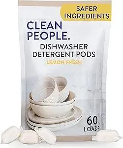 The Clean People Dishwasher Pods - Cuts Grease & Rinses Sparkling Clean - Residue-Free - Phosphate Free Dishwashing Pods (60 Count, Lemon Verbena)