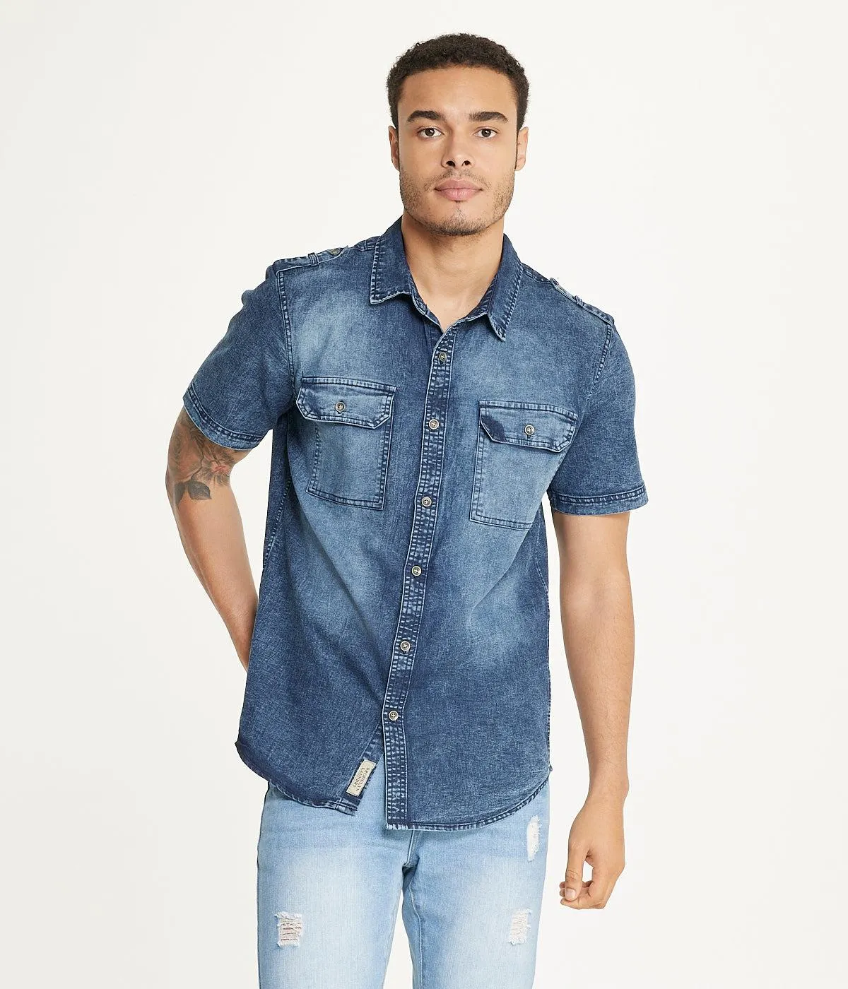 Brooklyn Laundry Men's Short Sleeve Stretch Denim Shirt 4