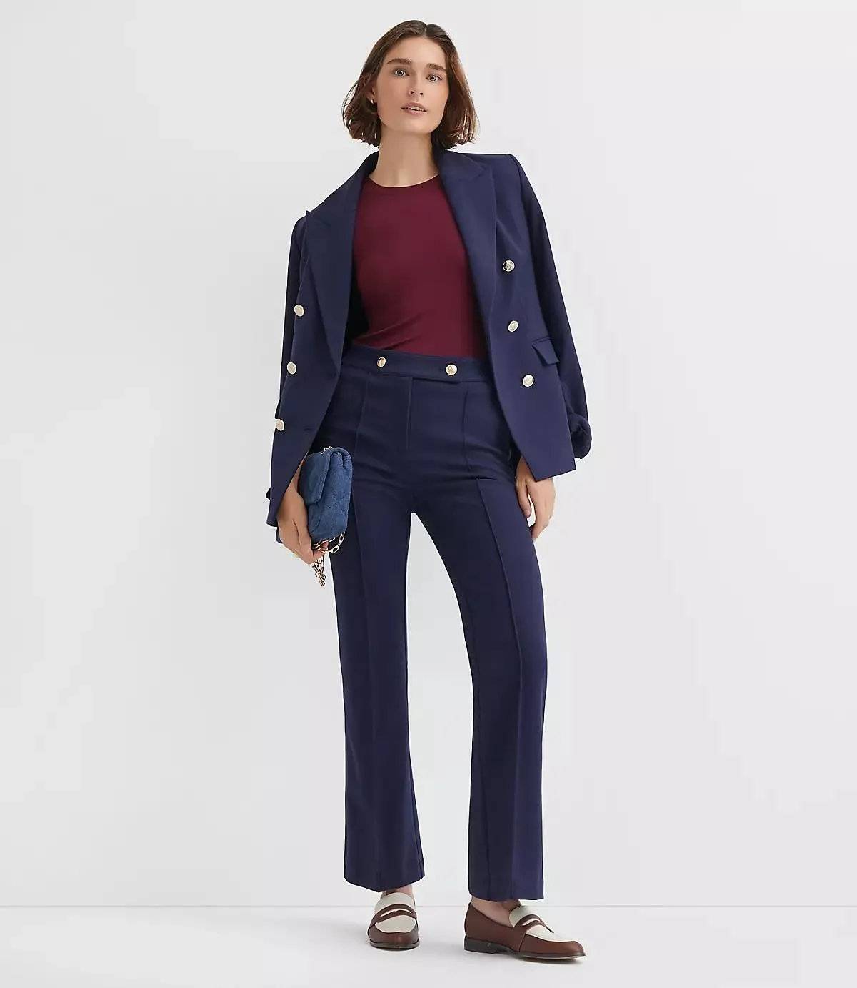 Pintucked Flare Pants in Twill