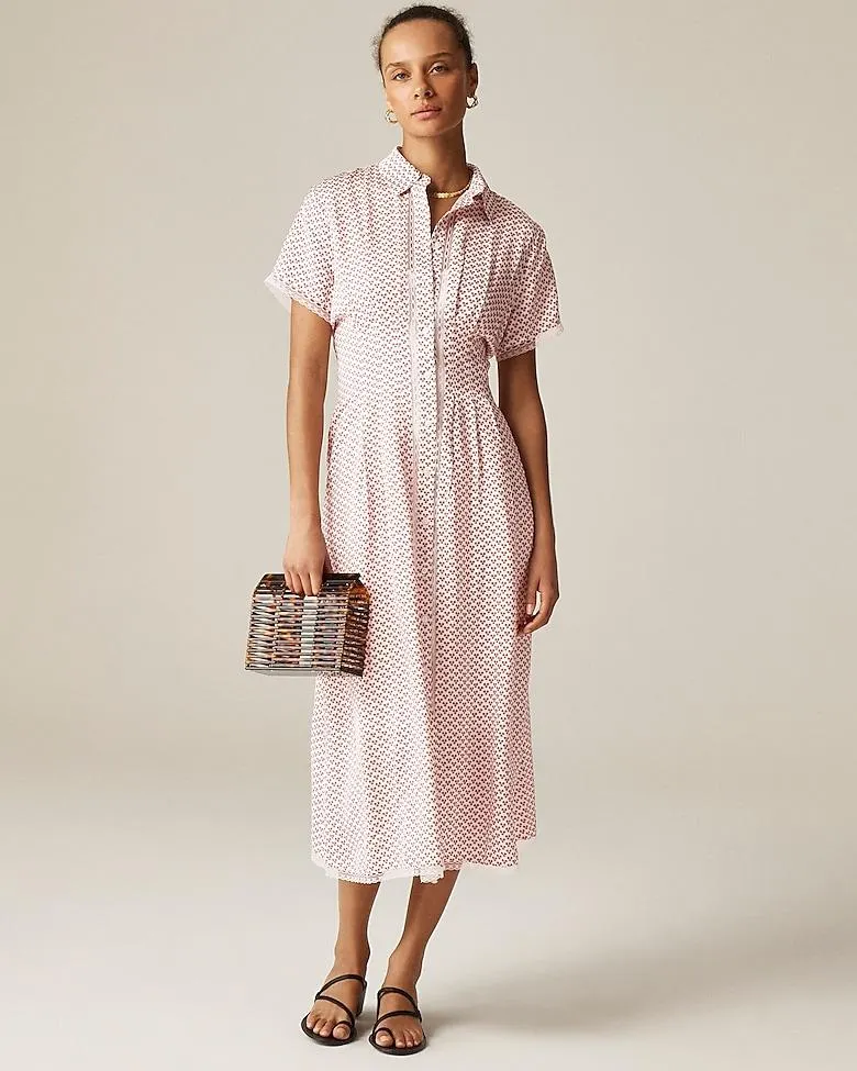 Wren lace-trim shirtdress in glossy twill