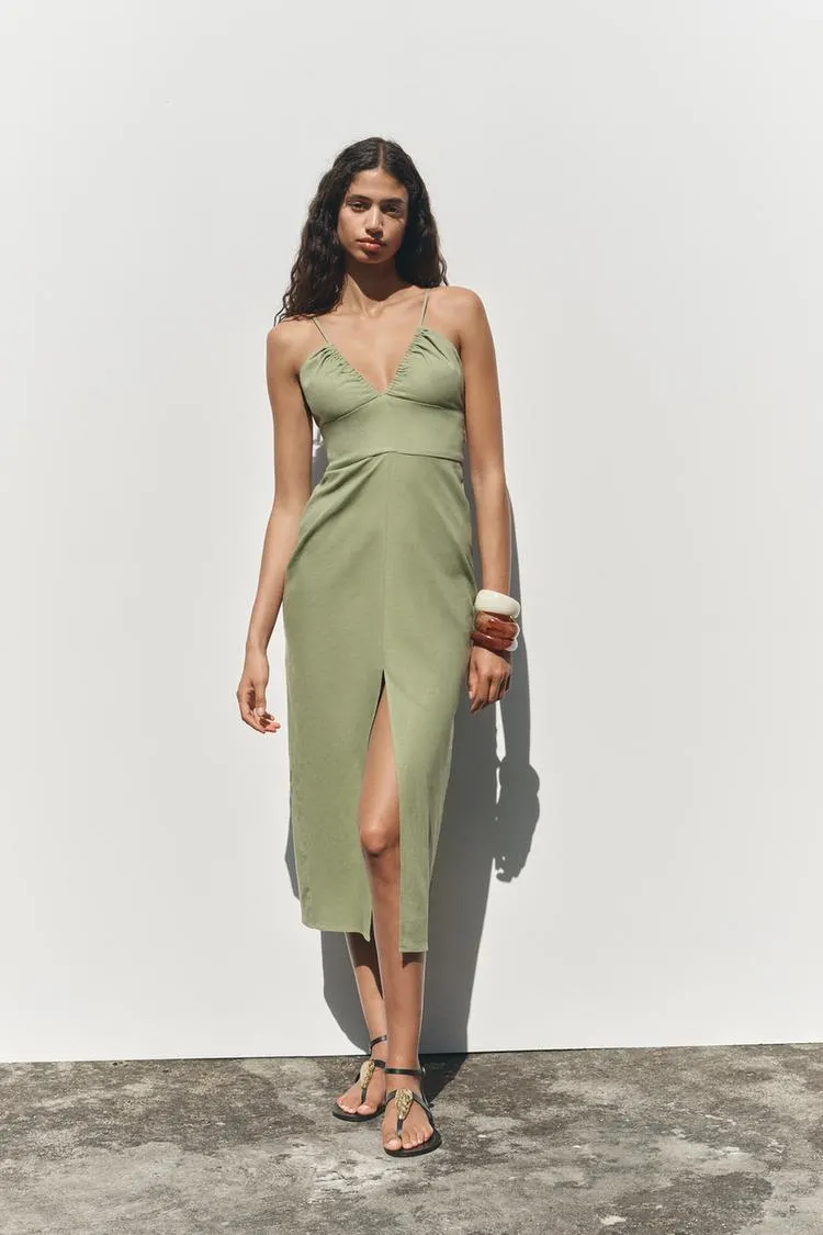 VESTIDO MIDI CON LINO