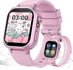 Kids Waterproof Smart Watch Girls Gift Age 3-12 with 39 Game HD Touch Screen Music Player Video Camera Pedometer Alarm Clock Birthday Gift for 6 7 8 9 Year Olds Pink