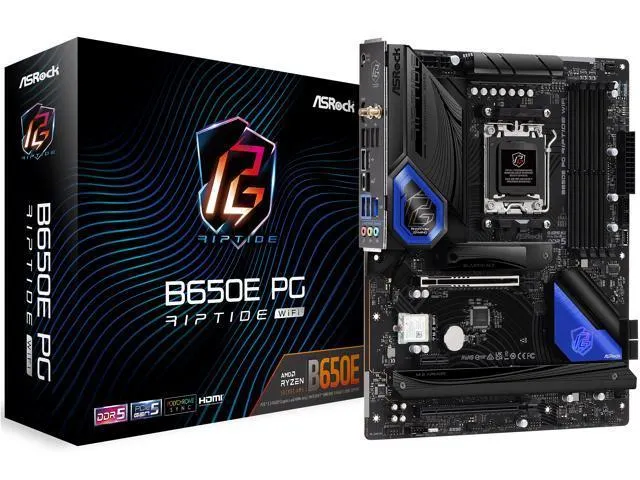 ASRock B650E PG RIPTIDE WIFI AM5 ATX Motherboard, 4 slots DDR5, PCIe 5.0 x16 Slot, 3 M.2 slots, 2.5Gb Lan, WI-FI 6E, 7.1 Nahimic Audio , Front USB3.2 Gen2X2 Type_C , 14+2+1 Power Phase