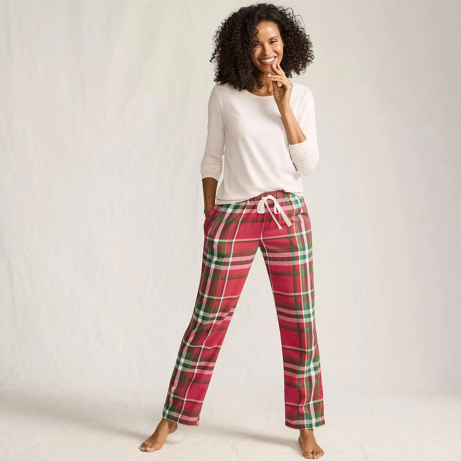 Women's Pajama Gift Set - Knit Long Sleeve Top and Flannel Pants