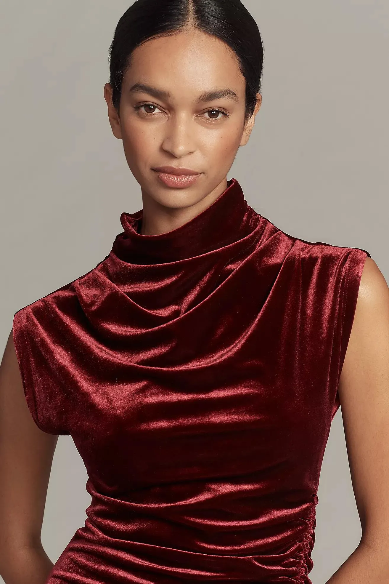 The Maya Stretch Velvet Cowl-Neck Dress