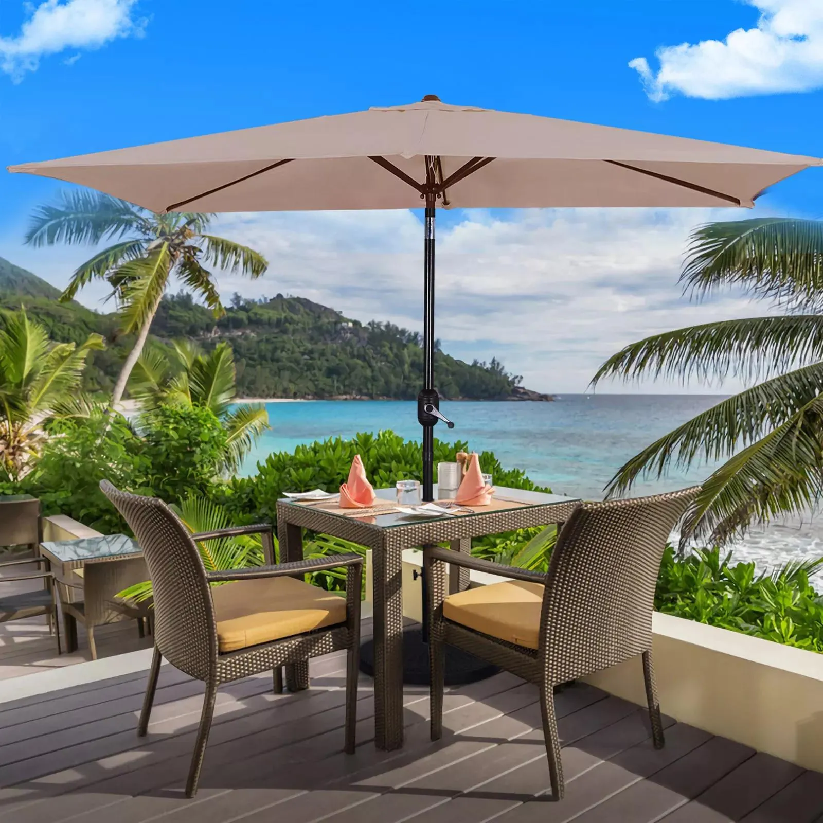 MISSBRELLA 10' x 6.5' Rectangular Outdoor Patio Market Table Umbrella