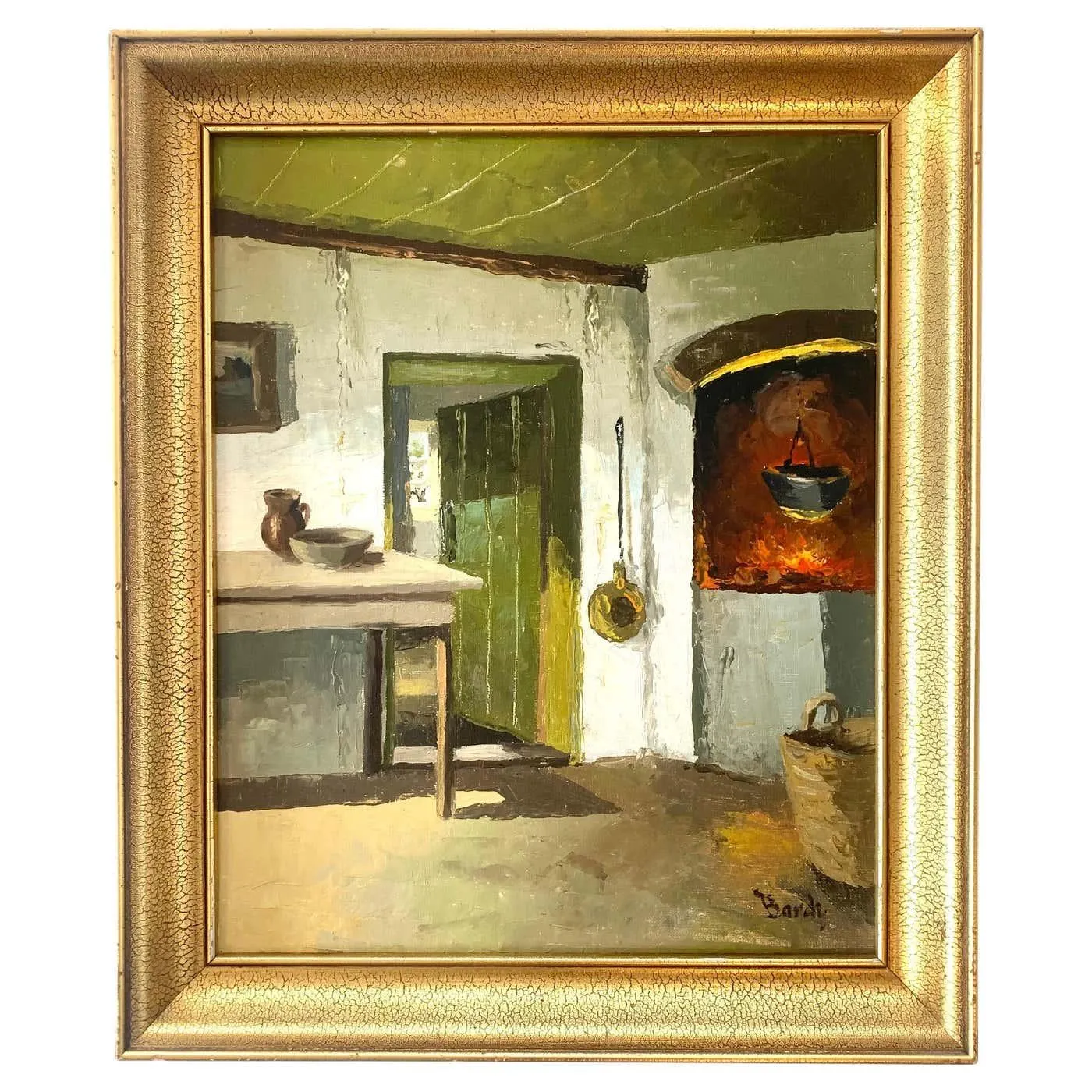 Antique original early 20th century O. V. Borch interior painting from Denmark