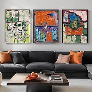 Framed Large Colorful Abstract Wall Art for Living Room, Set of 3 Mid Century Modern Canvas Prints, Famous Art Paintings for Bedroom, Hallway, Dining Room, Office Wall Decor, 24x32 Inch