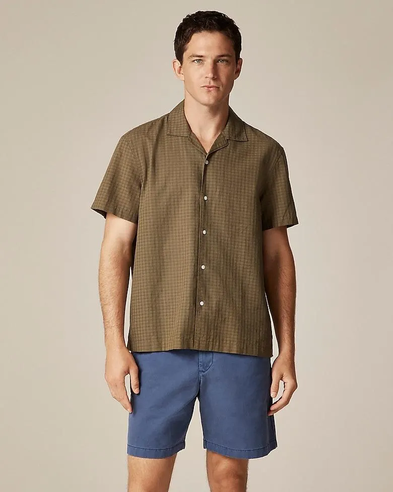 Short-sleeve cotton dobby camp-collar shirt
