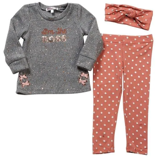 Baby Girl (12-24M) Nannette I’m The Boss Rib Foil Top & Leggings