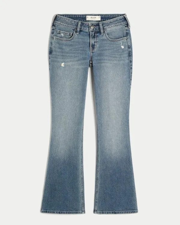 Low-Rise Distressed Medium Wash Bootcut Jeans