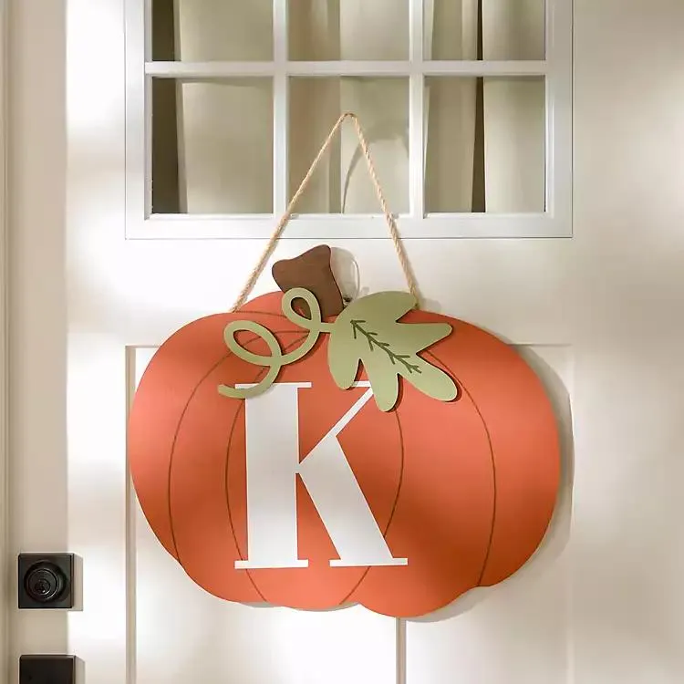 Orange Monogram K Pumpkin Wall Plaque
