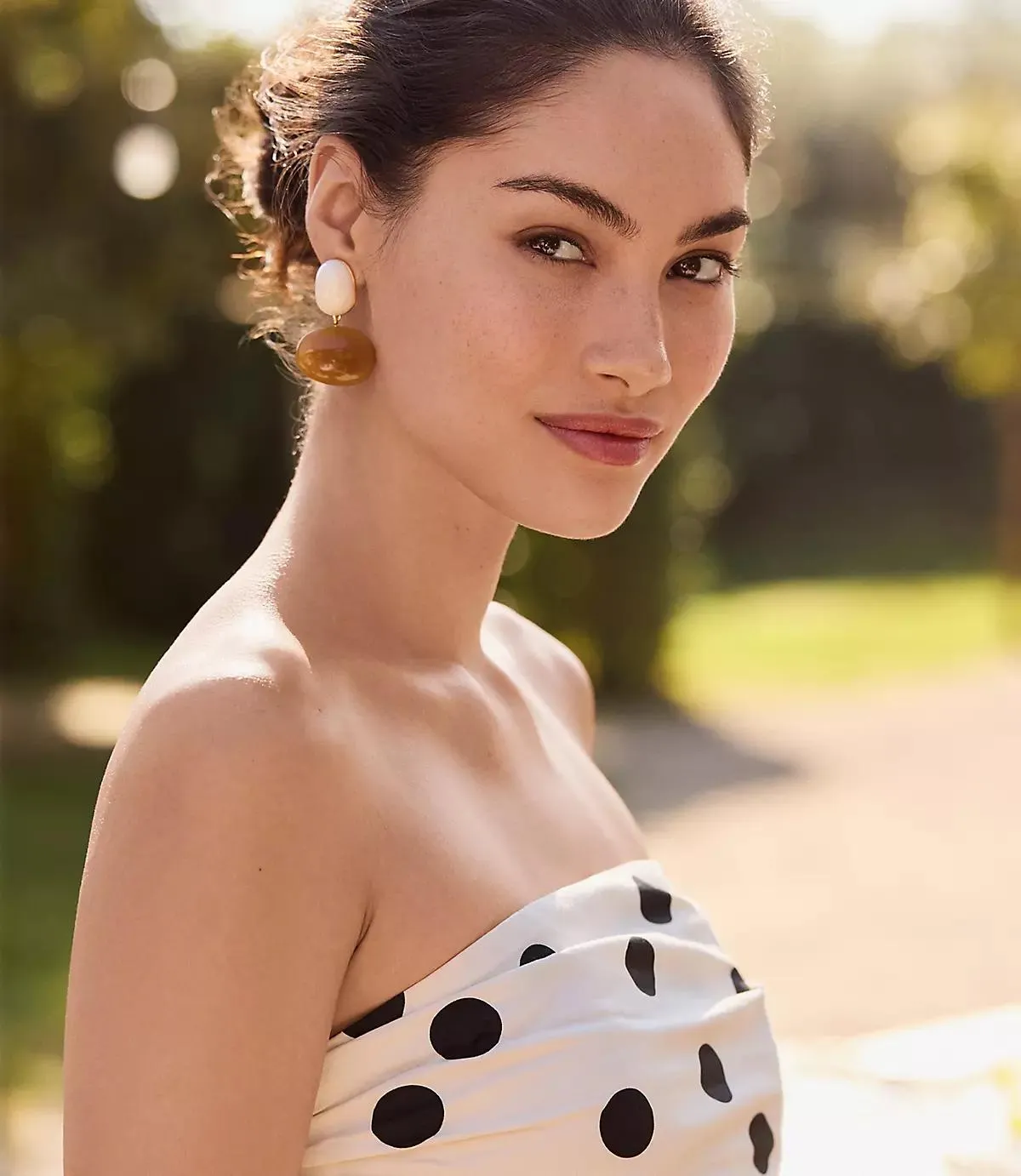 Dotted Ruched Strapless Top