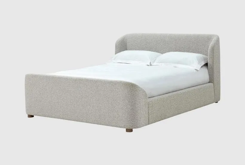 Arabella Grey Queen Wood Boucle Fabric Upholstered Wingback Shelter Bed | Platform Bed
