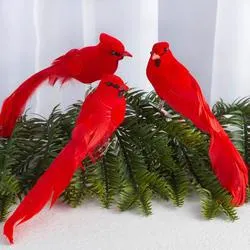 Set of Artificial Flocked Red Cardinals (Set of 3)