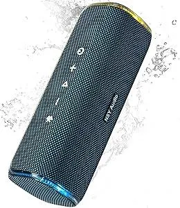 40W Portable Bluetooth Speaker, IPX7 Waterproof Outdoor Sandproof Beach Speaker, 25-Hour Playtime, Bass Boosted, LED Lights, Tap-to-Play Drums Beats, TWS Pairing for Pool, Shower (Blue)