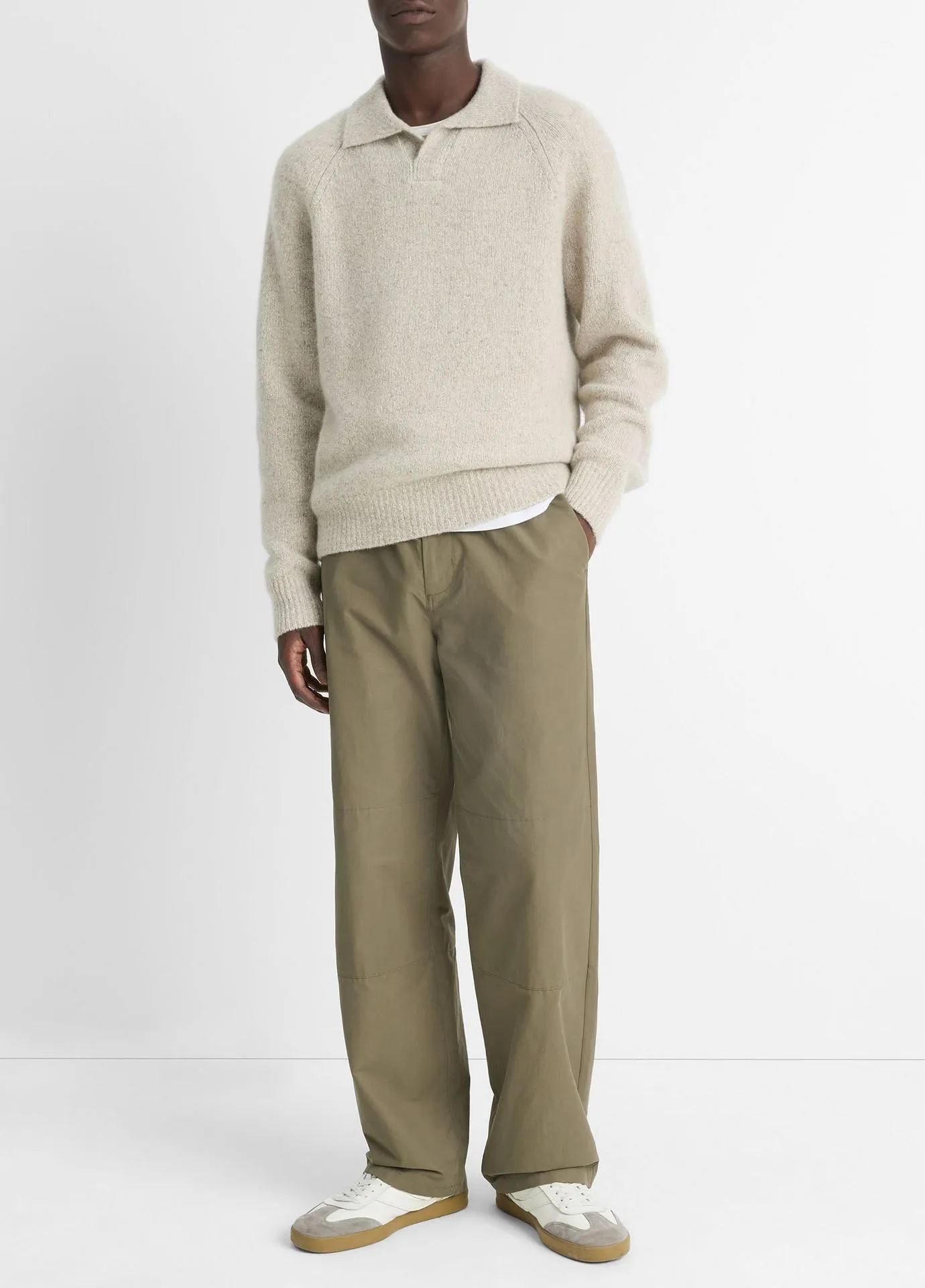 Cashmere Donegal Johnny-Collar Sweater