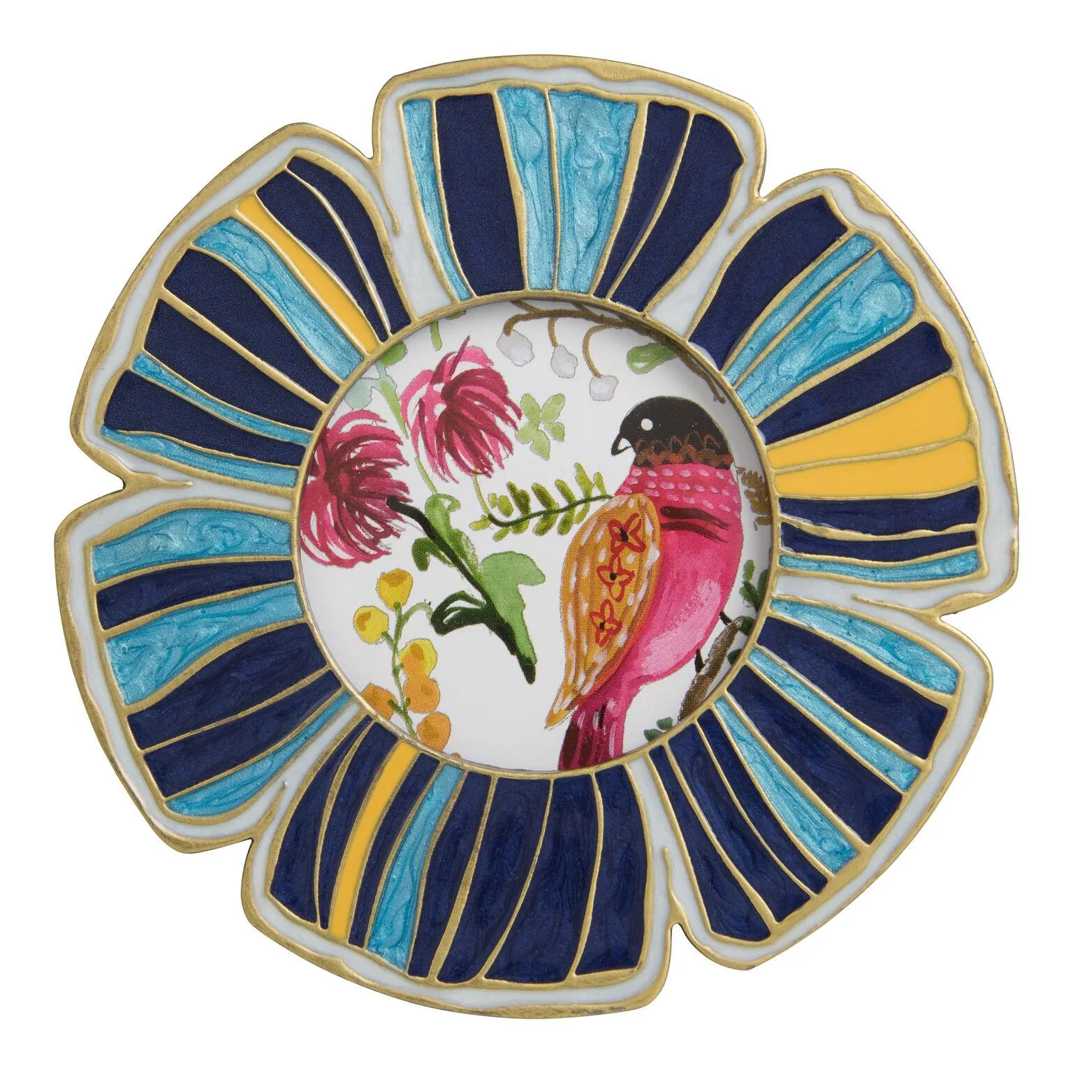 Round Blue Pewter Retro Floral Frame