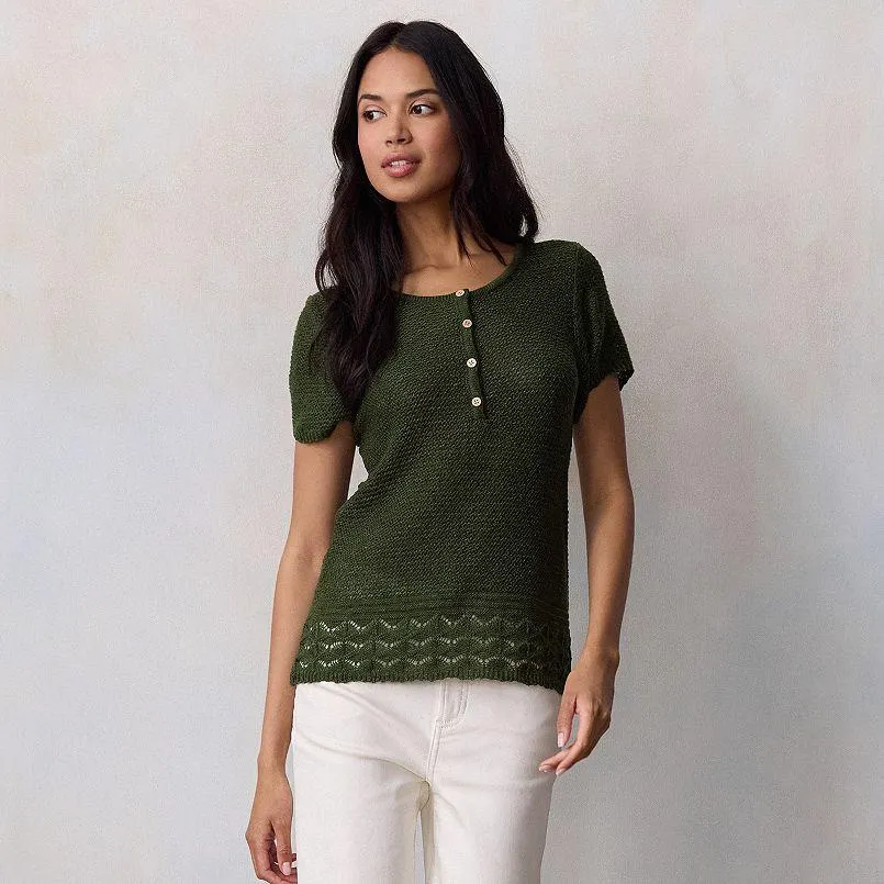 Women's LC Lauren Conrad Short Sleeve Henley Sweater Tee
