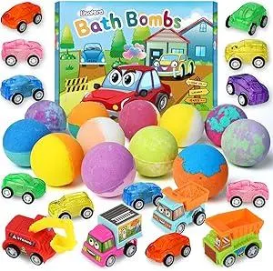 Bath Bombs for Kids with Surprise Inside, 9 Pack Pull-Back Cars Organic Rich Foam Color Bubble Set with 3 Multifunctional Vehicles, Gentle and Kids Safe for Boys Girls Birthday (Package May Vary)