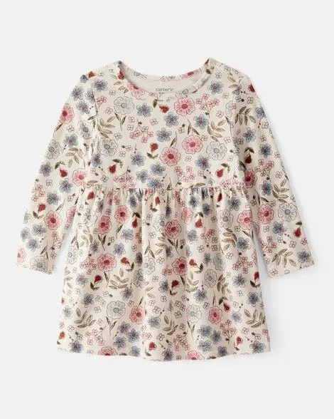 Baby Girl Floral Long-Sleeve Knit Dress - Cream