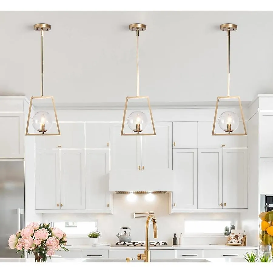 Uolfin 1 -Light Dark Gold Geometric in Seeded Globe Modern/contemporary Seeded glass Globe Mini Hanging Kitchen island light