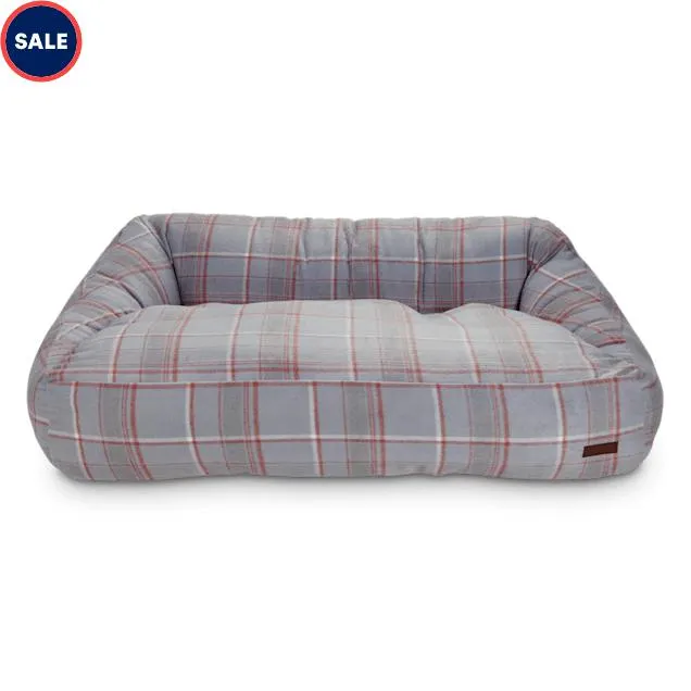 Reddy Grey Plaid Flannel Lounger Dog Bed, 20" L X 24" W