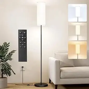 Keepsmile LED Floor Lamps for Living Room,Dimmable Floor Lamp with Remote,Custom Tall Lamp for Bedroom with 12W LED Bulb,Pole Light with Lamp Shade Foot Switch,Modern Standing Lamps for Office Dining