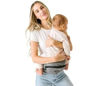Tushbaby The Original Safety-Certified Hip Carrier for Babies & Toddlers: Machine Washable Child Waist Seat with Pocket Storage, As Seen on Shark Tank (23”-44” Waist, 0-3 yrs up to 45lbs) – Grey