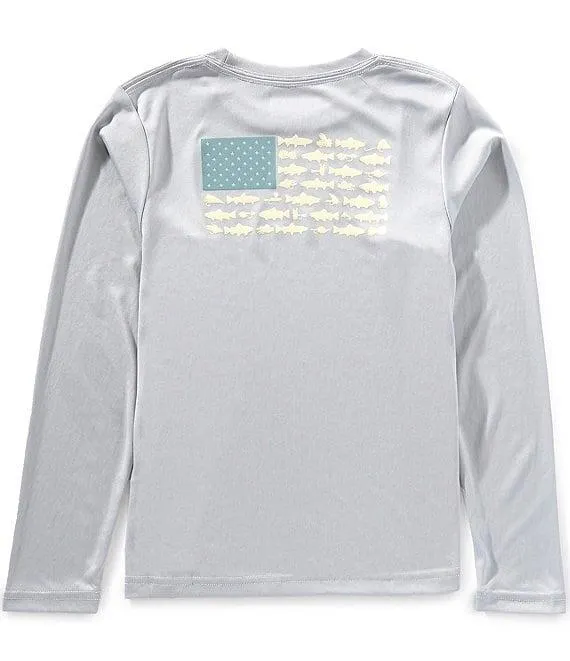 x PFG Little/Big Boys Long Sleeve Terminal Tackle Fish Flag UPF 50 Sun T-Shirt