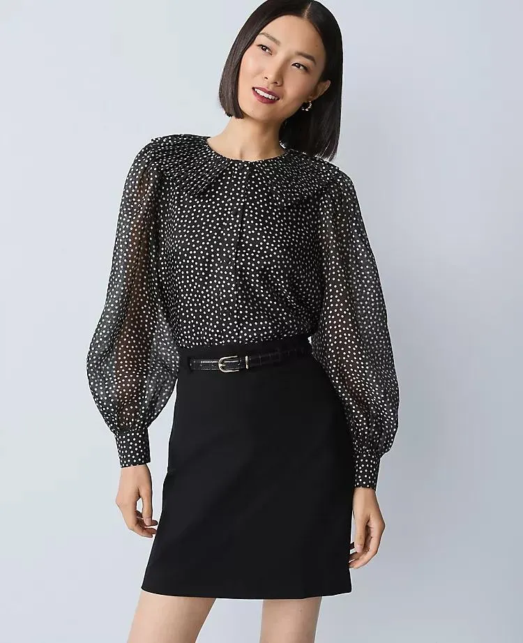 Dotted Pleated Collar Blouse