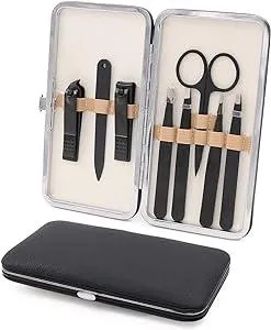 Tweezers and Fingernail Clippers Kit, 8 Pcs Professional Tweezer Nail Clipper Set Stainless Steel Manicure Tools with Case for Men Women