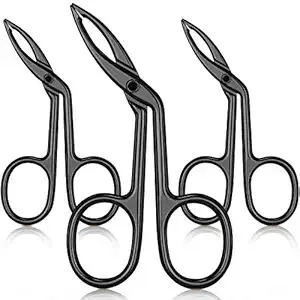 Hicarer 3 Pcs Eyebrow Tweezers Scissor for women facial hair Handle Straight Tip Scissor Shaped Eyebrows Tweezers for Hair Plucker Remover Eyebrows Care Wig Plucking for Women men (Black Plated)