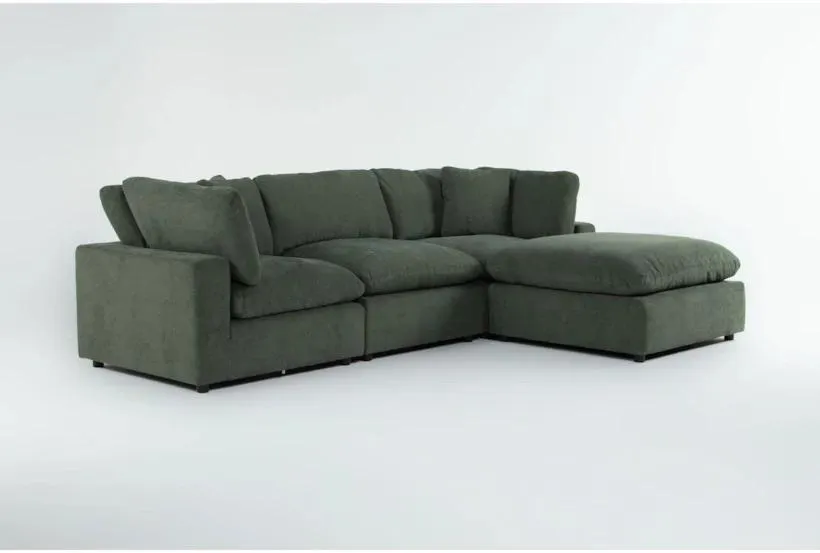 Zone Green Fabric 4 Piece Modular L-Shaped Sectional with 2 Corners 1 Armless Chair & Ottoman | Reversible