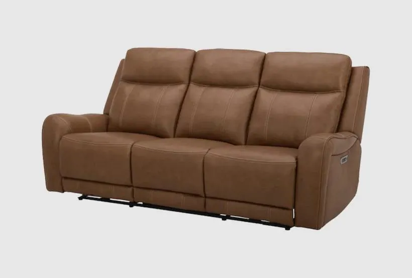 Headley Butternut Brown Leather 86" Power Reclining Sofa With Power Headrest & USB | Adjustable Headrests