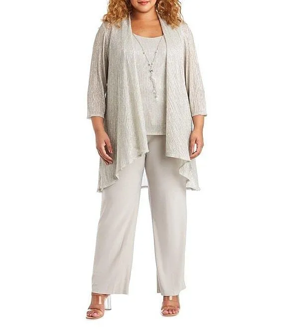 Plus Size Crinkle Metallic 3-Piece Pant Set