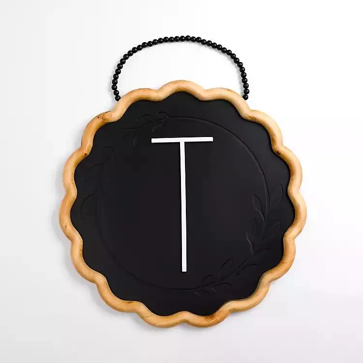 Black Scalloped Monogram T Wall Plaque