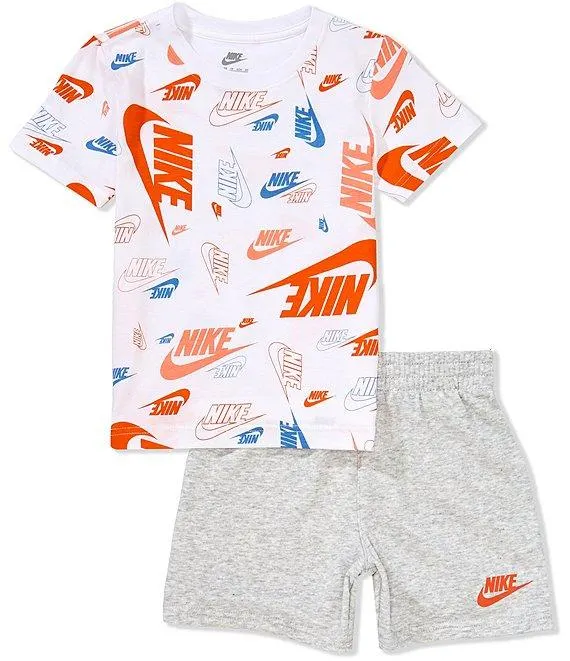 Little Boys Short-Sleeve Sportswear Printed Jersey T-Shirt & Solid French Terry Shorts Set