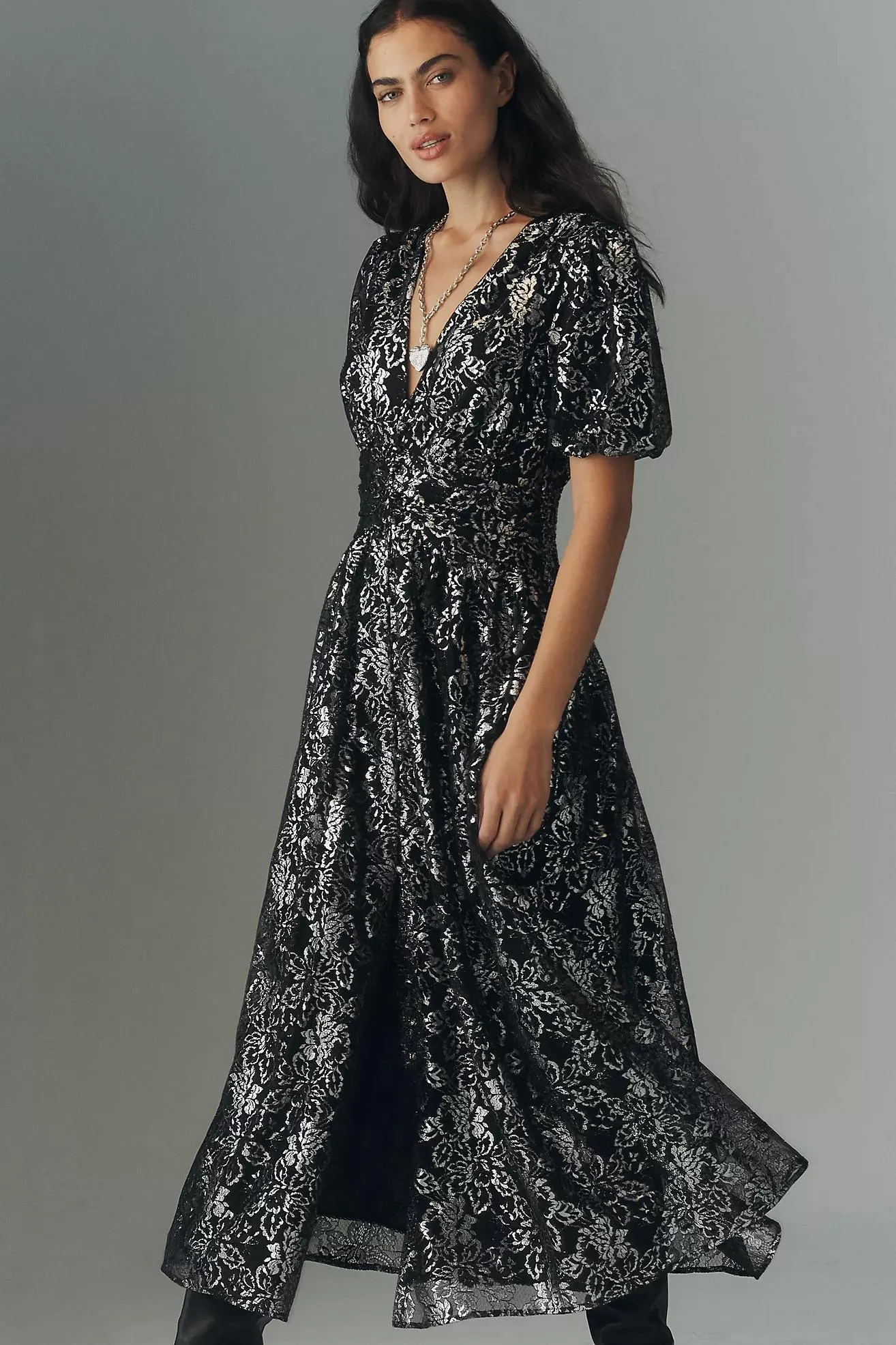 The Katerina Metallic Lace Button-Front Dress