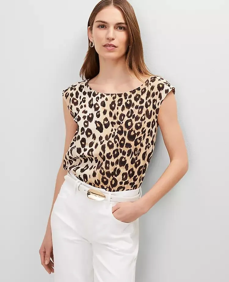 Animal Print Linen Blend Top