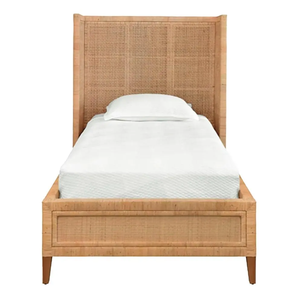 Matthew Izzo Home Dolly Twin Winged Rattan Headboard and Platform Bed
