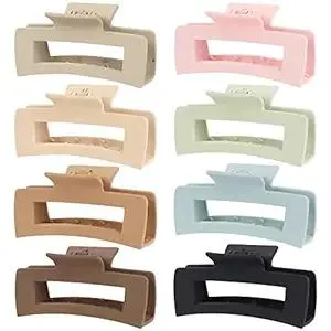 Mandydov 8 Pcs Large Hair Claw Clips 4.1 Inch Non-slip Big Square Matte Claws for Women, Strong Hold Banana Clips for Thick Thin Hair