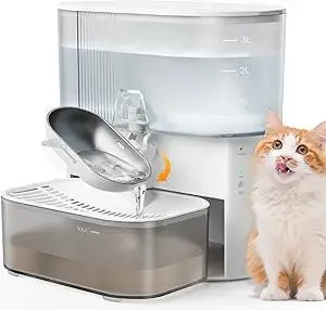 Wireless Cat Water Fountain No Filters, Wastewater Separation, FEELNEEDY Stainless Steel Bowl, 3.5L Pet Water Fountain for Cats & Dogs Dispenser, White