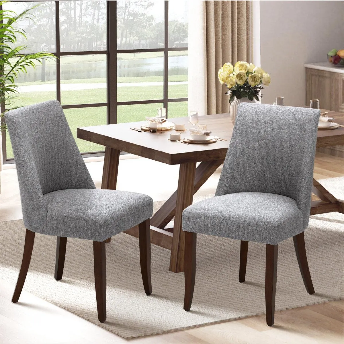 Parsons Fabric Upholstered Dining Chair Solid Wood Side Chair (Set of 2)