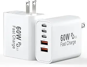 USB C Fast Charger Block, 60W iPhone USBC Wall Charging Blocks, Type C Phone Charger Fast Charging Brick, 5Port Multiport Charger Plug Power Adapter for iPhone 17/16/15/14/13 Pro Max, iPad, Galaxy S25