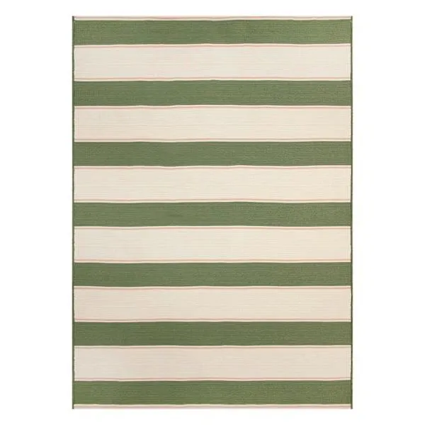 (E497) Providence Green Striped Reversible Outdoor Area Rug, 5x7