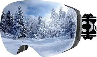 COOLOO Snow/Ski Goggles, Snowboard Goggles for Men Women Youth -OTG, Magnetic Lens Frameless Anti Fog 100% UV Protection