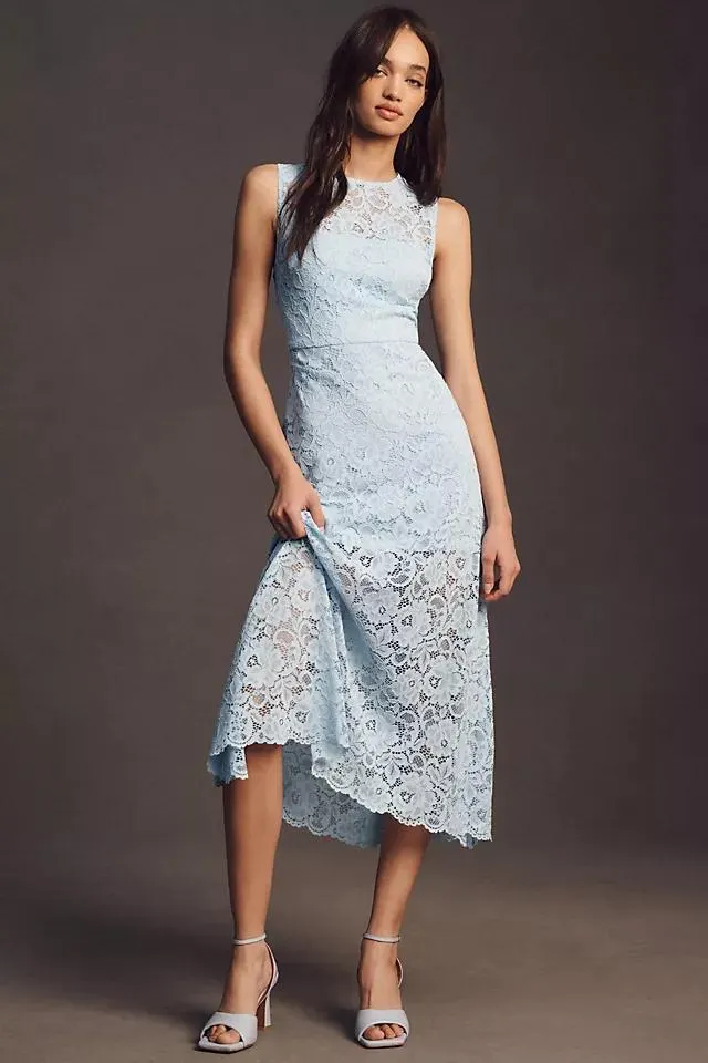 BHLDN Kamila High-Neck Lace Midi Dress