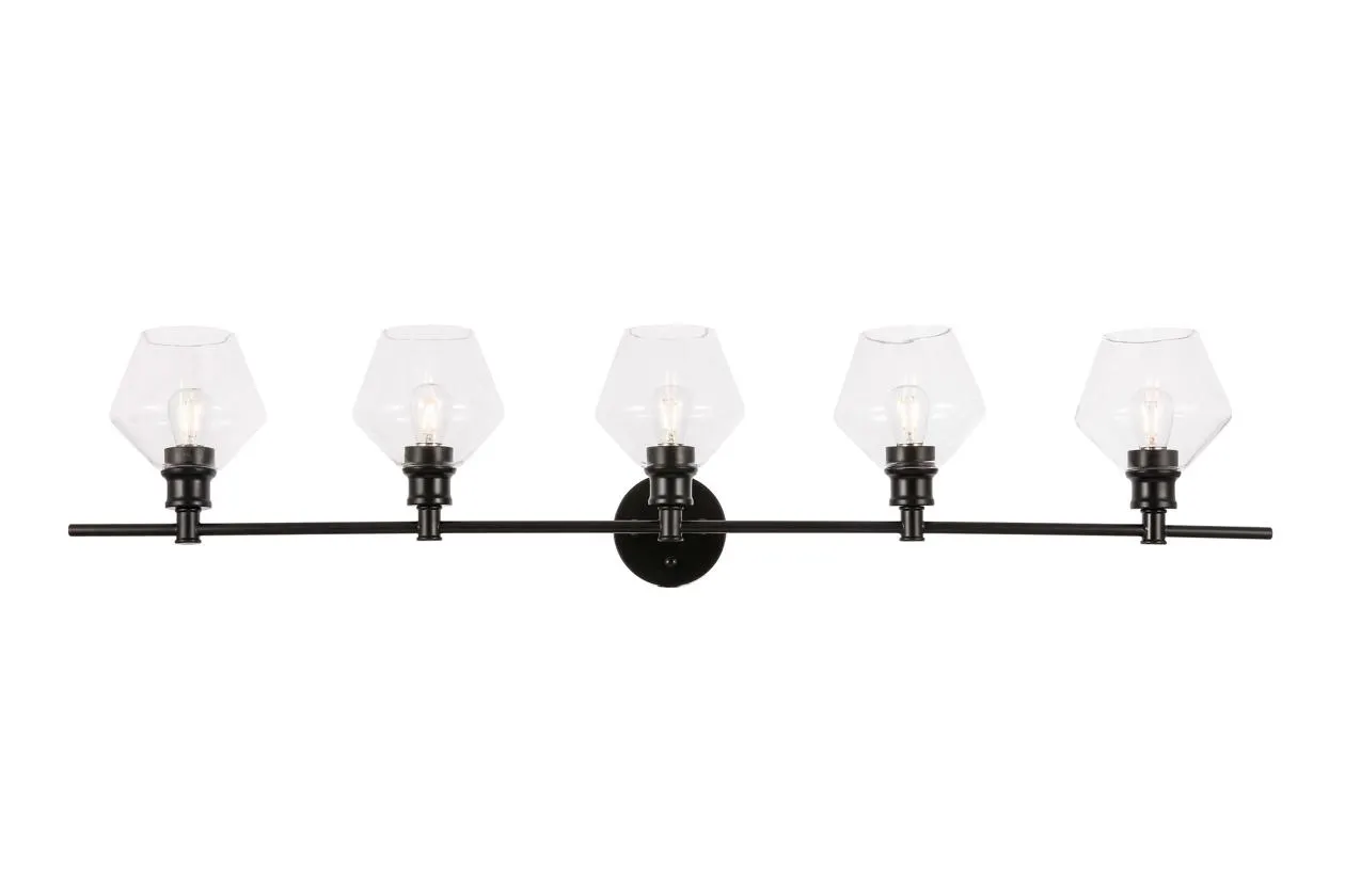 Gene 5 Light Black And Clear Glass Wall Sconce